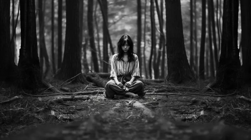 Midjourney image of a girl in a forest